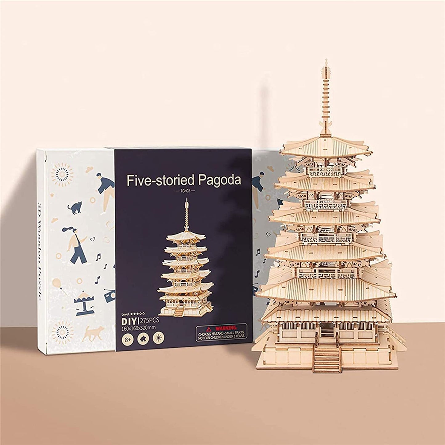 Robotime Fünfstöckige Pagode – 3D Holzpuzzle Spielzeug für Kinder, Geburtstagsgeschenk TGN02