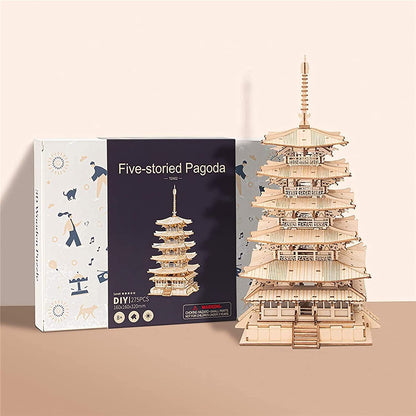 Robotime Fünfstöckige Pagode – 3D Holzpuzzle Spielzeug für Kinder, Geburtstagsgeschenk TGN02