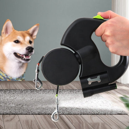 2-in-1 Einziehbare Hundeleine für kleine Hunde – Doppelleine mit LED-Licht