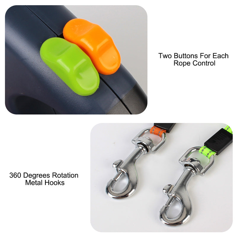 2-in-1 Einziehbare Hundeleine für kleine Hunde – Doppelleine mit LED-Licht