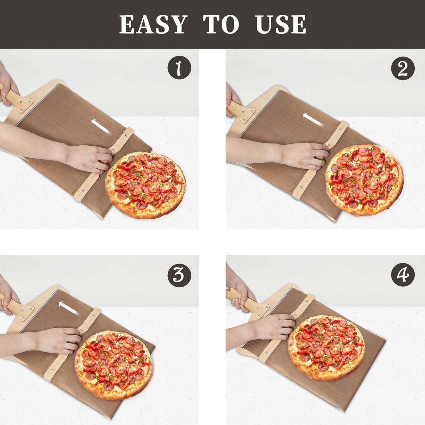 Pizzaschaufel mit Holzgriff – 3 Größen, Rutschbrett & Aufbewahrungsbrett für die Küche