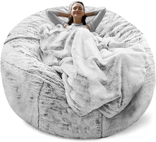 Sitzsack-Bezug – Nur Bezug, kein kompletter Sitzsack | Großer Runder Weicher Flauschiger PV-Samt Sofa- & Bettbezug | Wohnzimmermöbel | Faules Sofa-Bettbezug, 150 cm (Schnee-Grau)