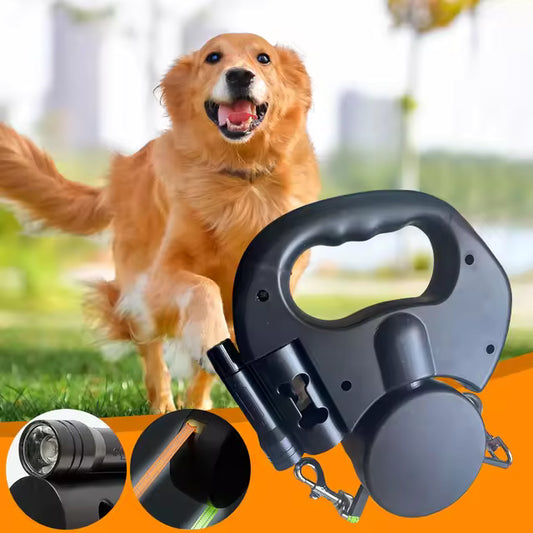 2-in-1 Einziehbare Hundeleine für kleine Hunde – Doppelleine mit LED-Licht