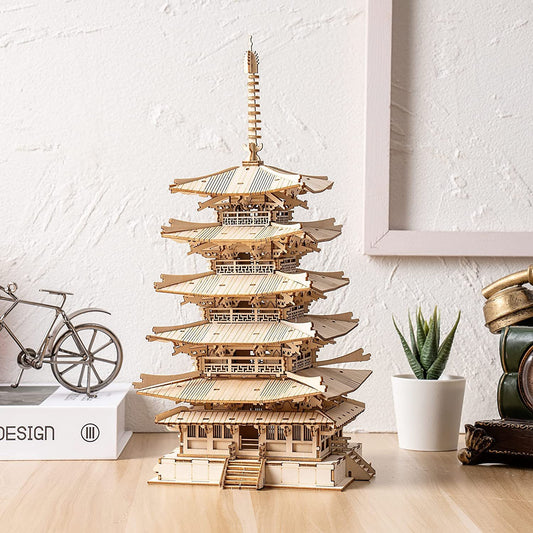 Robotime Fünfstöckige Pagode – 3D Holzpuzzle Spielzeug für Kinder, Geburtstagsgeschenk TGN02