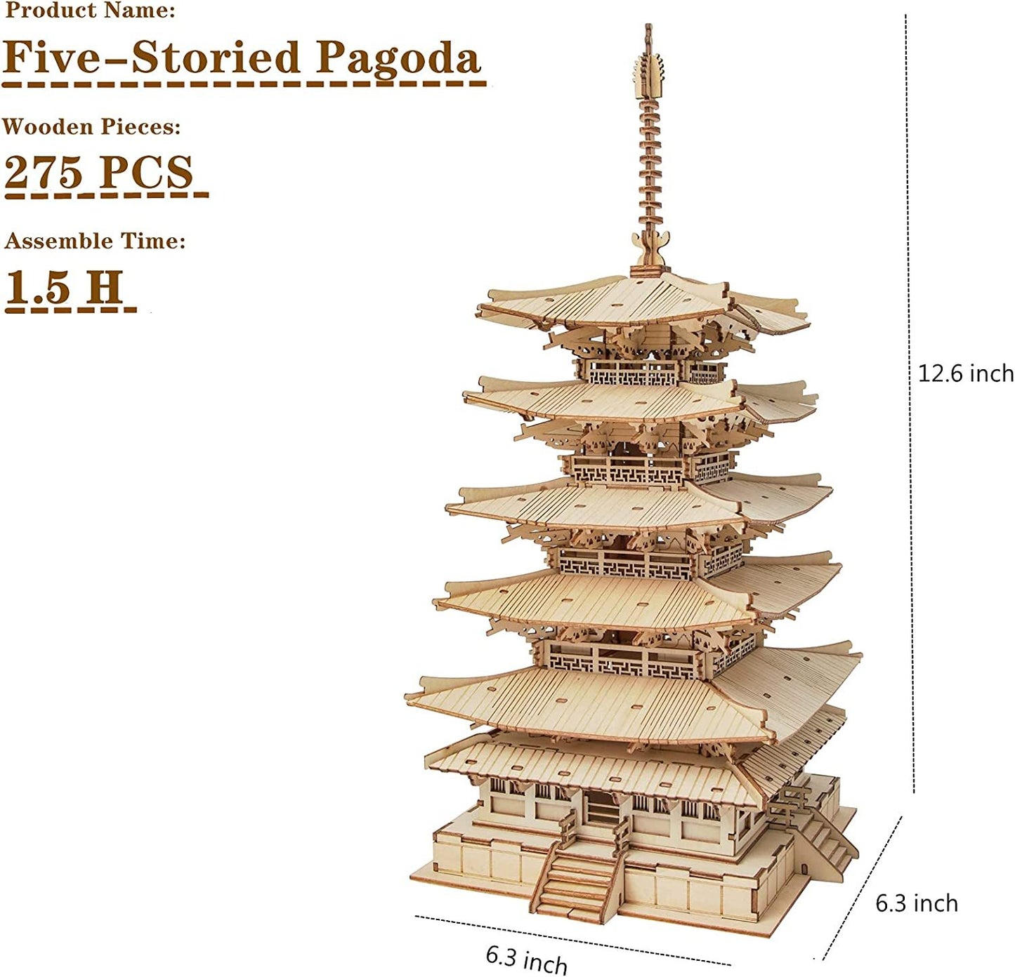 Robotime Fünfstöckige Pagode – 3D Holzpuzzle Spielzeug für Kinder, Geburtstagsgeschenk TGN02