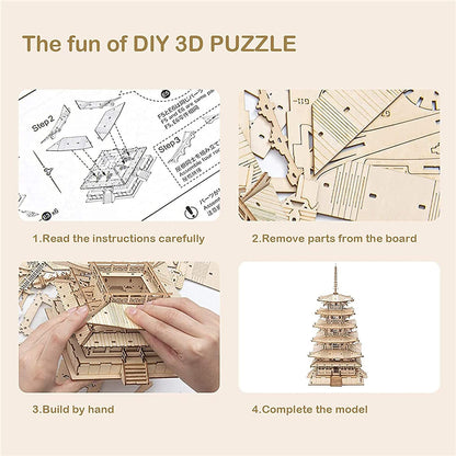 Robotime Fünfstöckige Pagode – 3D Holzpuzzle Spielzeug für Kinder, Geburtstagsgeschenk TGN02